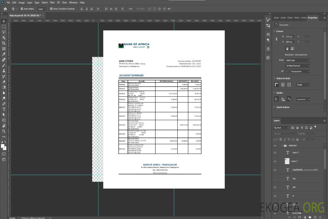 Relevé bancaire de Madagascar Bank of Africa template Relevé bancaire de Madagascar Bank of Africa template